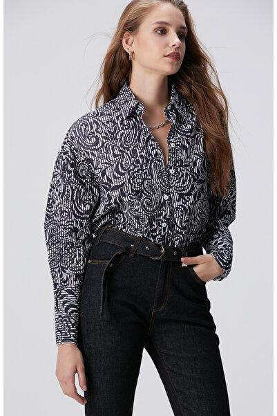 Network Lacivert Beyaz Desenli Gömlek