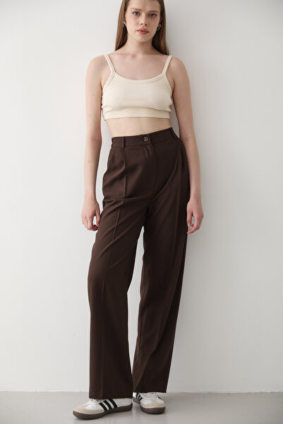 JASTE Γυναικείο παντελόνι Bitter Brown με ελαστική μέση και φαρδιά πόδια παντελόνι palazzo