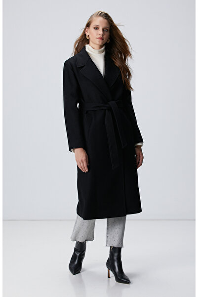 Network Siyah Kaşmir Ve Yün Karışımlı Palto