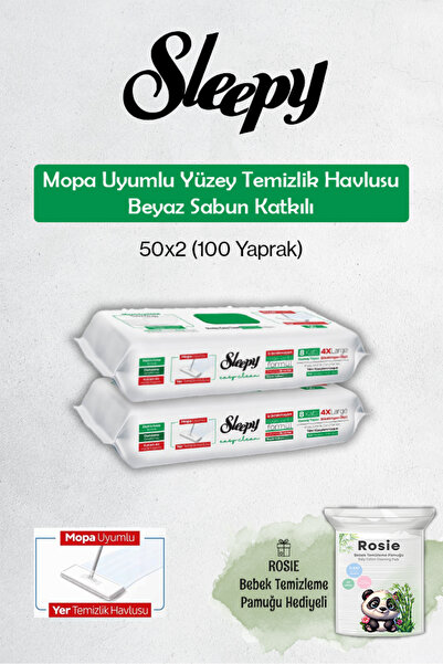 Sleepy 100 ورقة من مناشف تنظيف الأرضيات بالصابون الأبيض وقطن روزي
