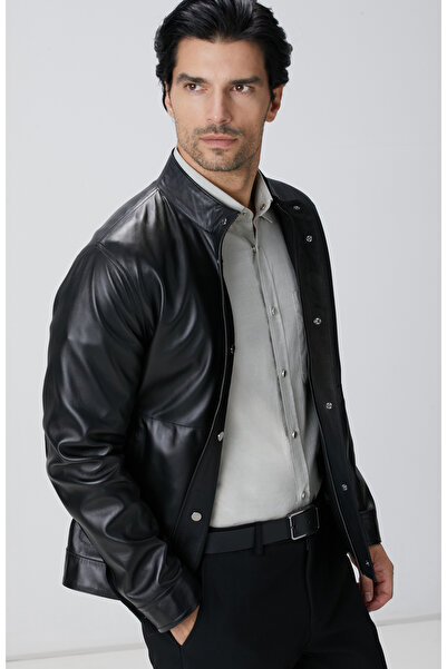 Network Siyah Çift Taraflı Deri Mont