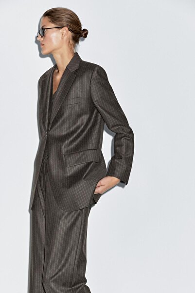 Massimo Dutti %100 yün ince çizgili blazer