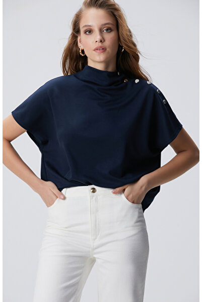 Network Lacivert Çıtçıt Detaylı T-shirt