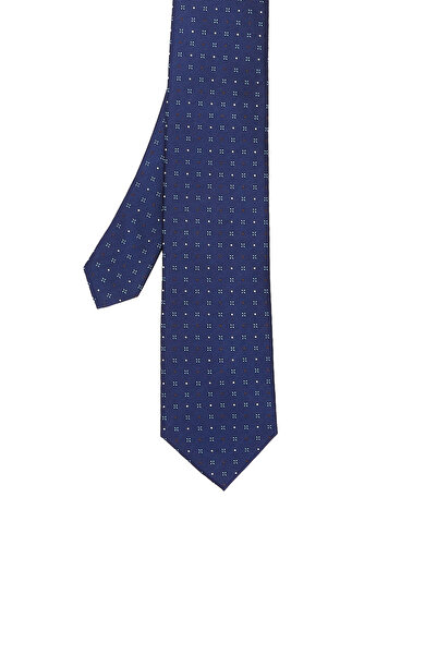 Network Lacivert Desenli İpek Kravat
