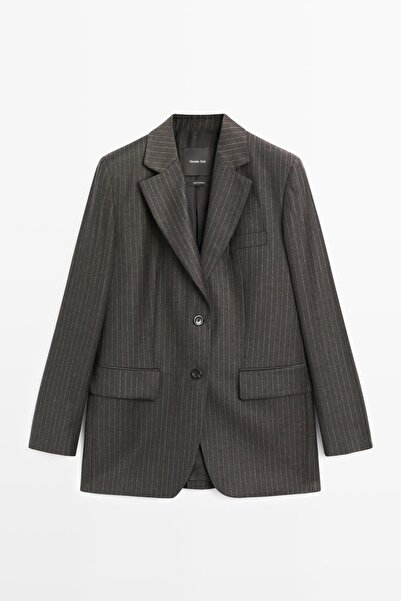 Massimo Dutti %100 yün ince çizgili blazer