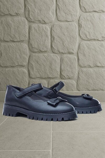 Rakerplus Black Matte Thick Sole Velcro Girls' Ballerinas