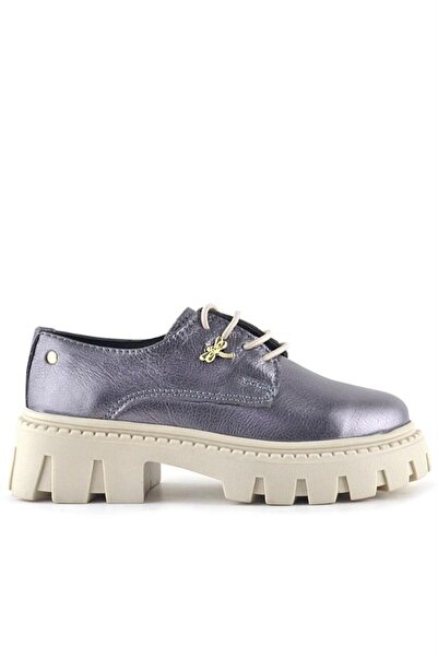 Rakerplus Platinum Genuine Leather Buckle Detailed Lace up Girls' Casual Shoes