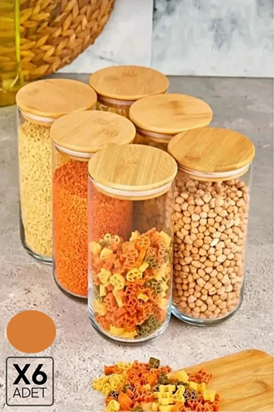Rosemor 6 قطع من أوعية زجاجية محكمة الإغلاق مع أغطية من الخيزران لتخزين التوابل والبقوليات وتنظيم الطعام