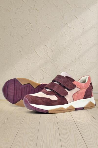 Rakerplus حذاء رياضي للأطفال من الجلد الطبيعي باللون العنابي