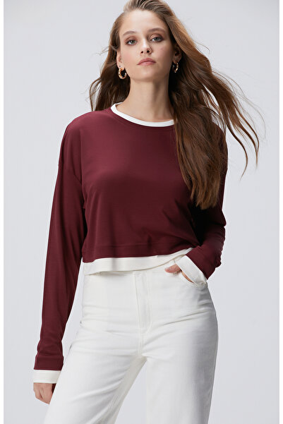 Network Bordo Çift Renkli T-shirt