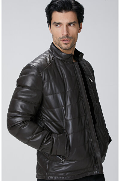 Network Kahverengi Dik Yaka Deri Mont