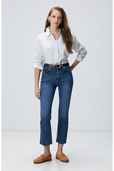 Network İndigo Kesik Paça Denim Pantolon