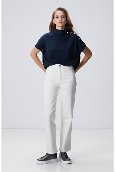 Network Lacivert Çıtçıt Detaylı T-shirt