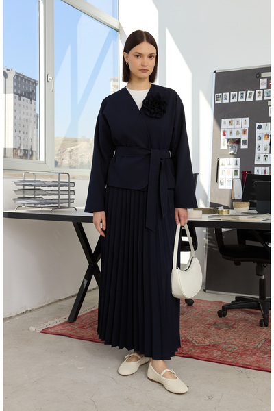 Fatma Atasoy Floral Lacivert Kimono Ceket