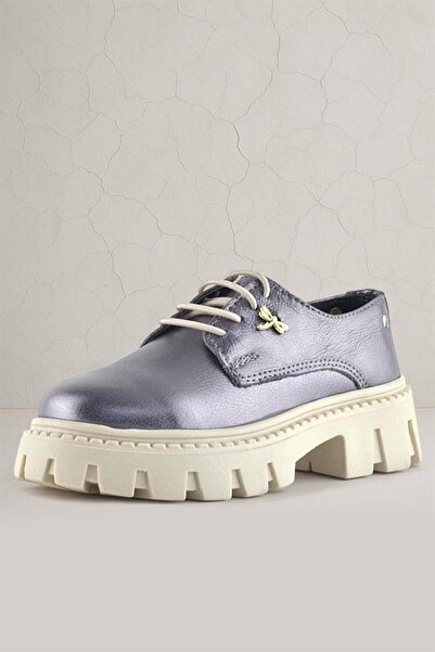 Rakerplus Platinum Genuine Leather Buckle Detailed Lace up Girls' Casual Shoes