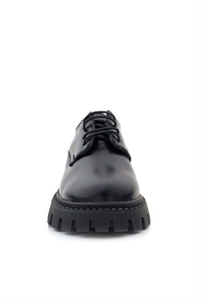 Rakerplus Чорні зморшкуваті шкіряні черевики з шнурівкою для дівчаток Oxford для школи