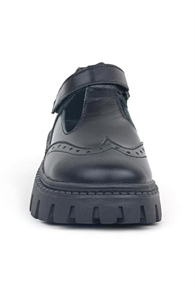 Rakerplus Genuine Leather Black Velcro Girls' School Shoes