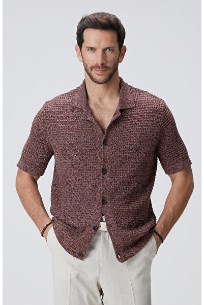 Network Bordo Keten Karışımlı Triko Hırka