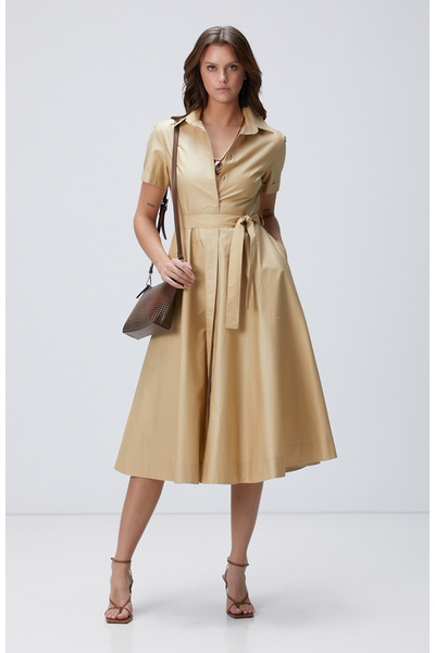 Network Bej Midi Elbise