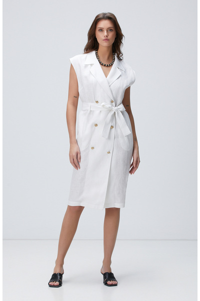 Network Beyaz Keten Elbise