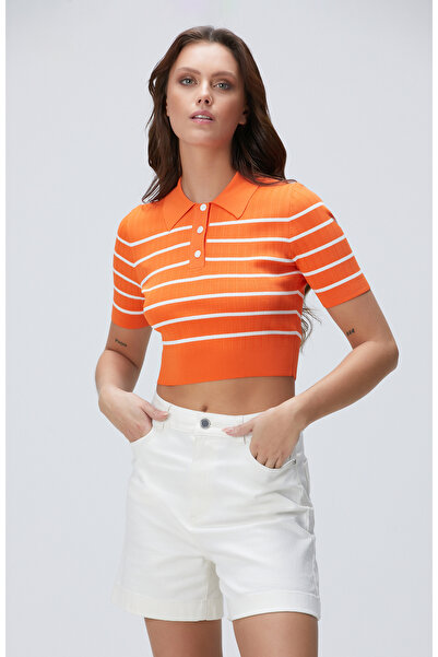 Network Turuncu Çizgili Kazak