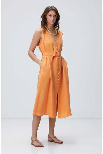 Network Turuncu Midi Elbise