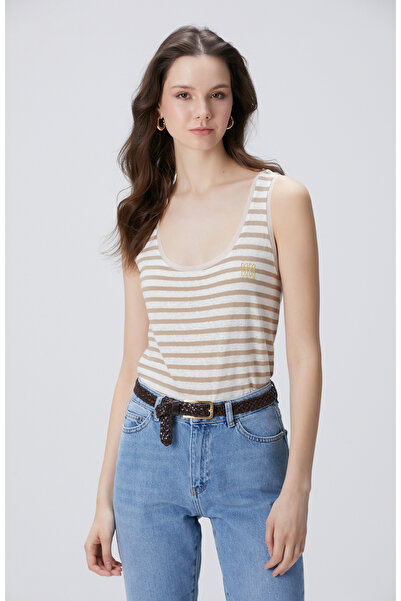 Network Vizon Kırık Beyaz Keten Karışımlı T-shirt