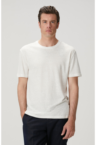 Network Kırık Beyaz Keten Karışımlı T-shirt