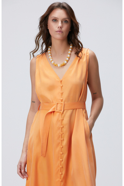 Network Turuncu Midi Elbise