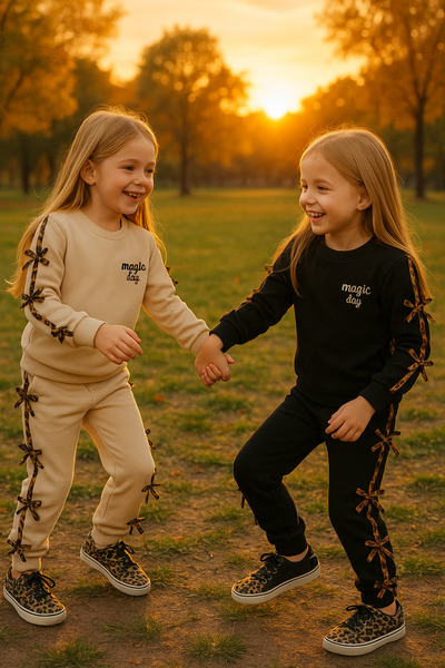 CiciTime Çocuk Modası Set de grădiniță pentru fete, cu dungi leopard, cu fund...