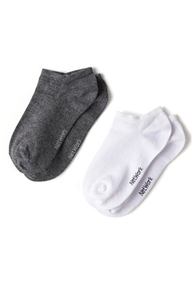 Network Gri Beyaz 2li Kadın Bambu Çorap Seti