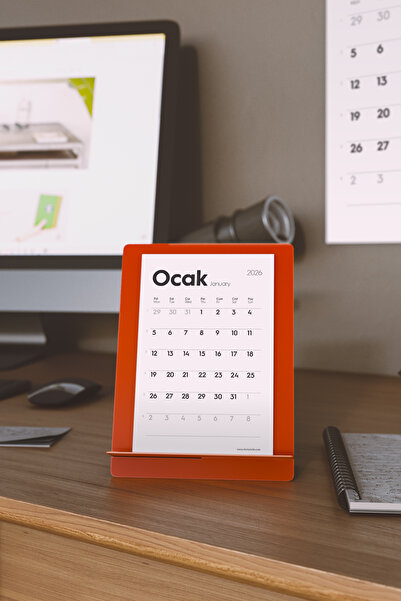 Munu Note Munucal S - 2026 Kırmızı Metal Masa Takvimi 12 Yaprak 300 Gr. Minimalist Tasarım