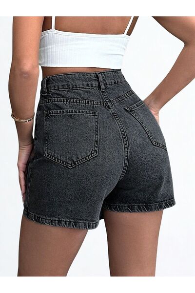 1434 Polo State Kadın Yüksek Bel Şort Etek Denim Antrasit