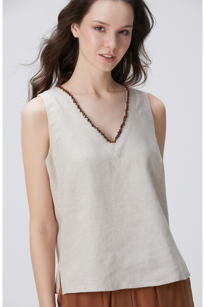 Network Naturel Keten Karışımlı Bluz