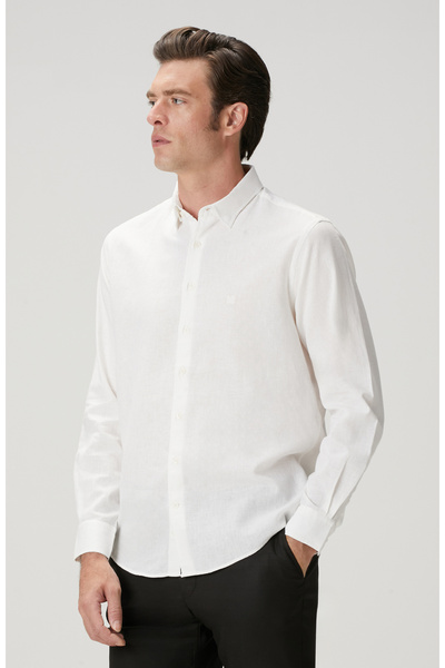 Network Beyaz Keten Karışımlı Gömlek