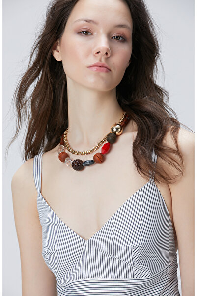 Network Lacivert Kırık Beyaz Çizgili Midi Elbise