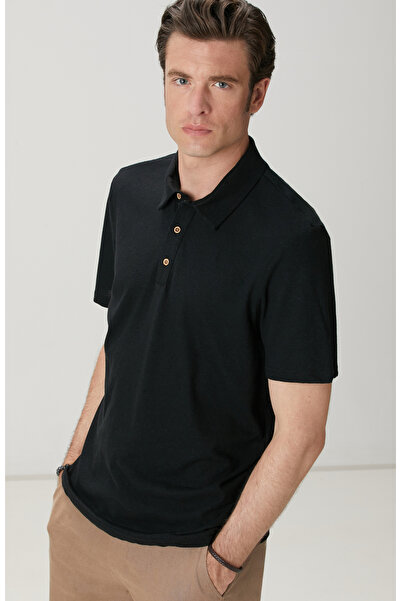 Network Siyah Keten Karışımlı T-shirt