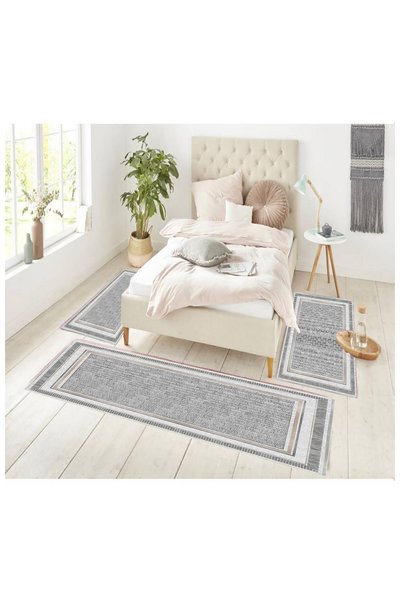 STY Home Gri Dijital Baskılı 3 'lü Yatak Odası Halısı Yolluk Takımı 80x150 2 ...