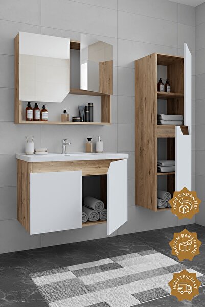 TETA HOME Napoli 65 Cm Mdf Banyo Dolabı Seti + Boy Dolabı