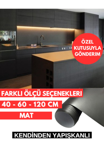 AUTOFOLYO Mat Siyah Folyo Kendinden Yapışkanlı - Dolap Mobilya Kaplama Folyosu