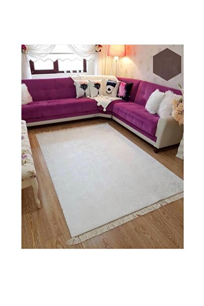 STY Home Beyaz Pasa Kaymaz Tabanlı Yıkanabilir Halı Kilim Yolluk Beyaz