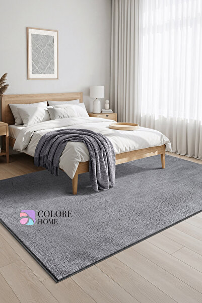 Colore Home Yıkanabilir Kaymaz Taban Gri Renk Peluş Post Halı