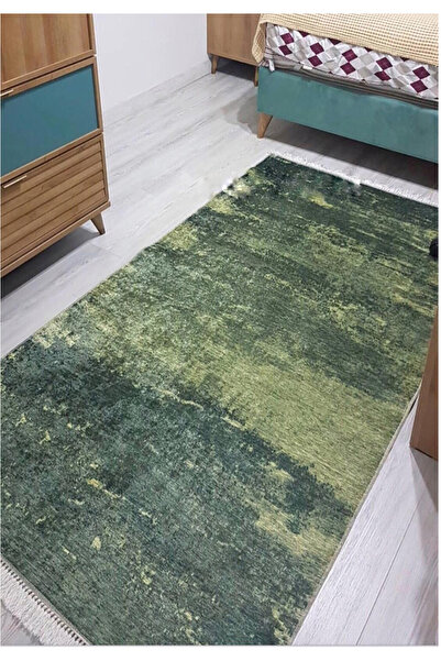STY Home Yeşil Dijital Baskı Halı Kaymaz Tabanlı Yıkanabilir Halı Yolluk Salo...