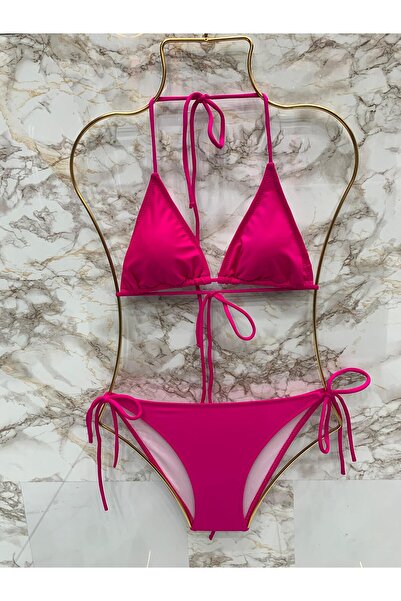 VAJESTO Women's Dark Pink Lycra Side Tie Halter Neck Stylish Drawstring Trian...