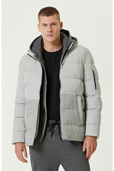 Network Gri Melanj Yün Karışımlı Puffer Casual Kaban