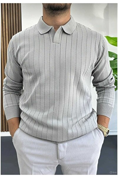 LİBASSİNİ Men's Open Collar Sports Fit Sweater