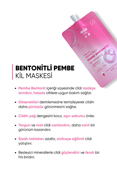 mia klinika Siyah Nokta Karşıtı, Gözenek Sıkılaştırıcı Bentonitli Pembe Kil Maskesi 15 ML