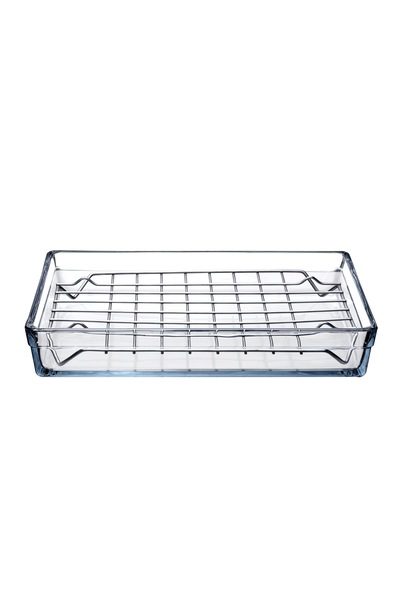 Paşabahçe Arda Turkmen Rectangular Premium Steel Wire Grid Pyrex Glass Tray