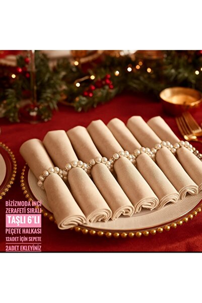 bizizmoda Yılbaşı Sofra Sunum Gold Taşlı peçetelik 6 Adet Peçete Halkası