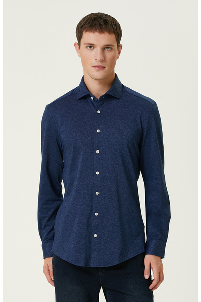 Network İndigo Diyagonal Örme Gömlek